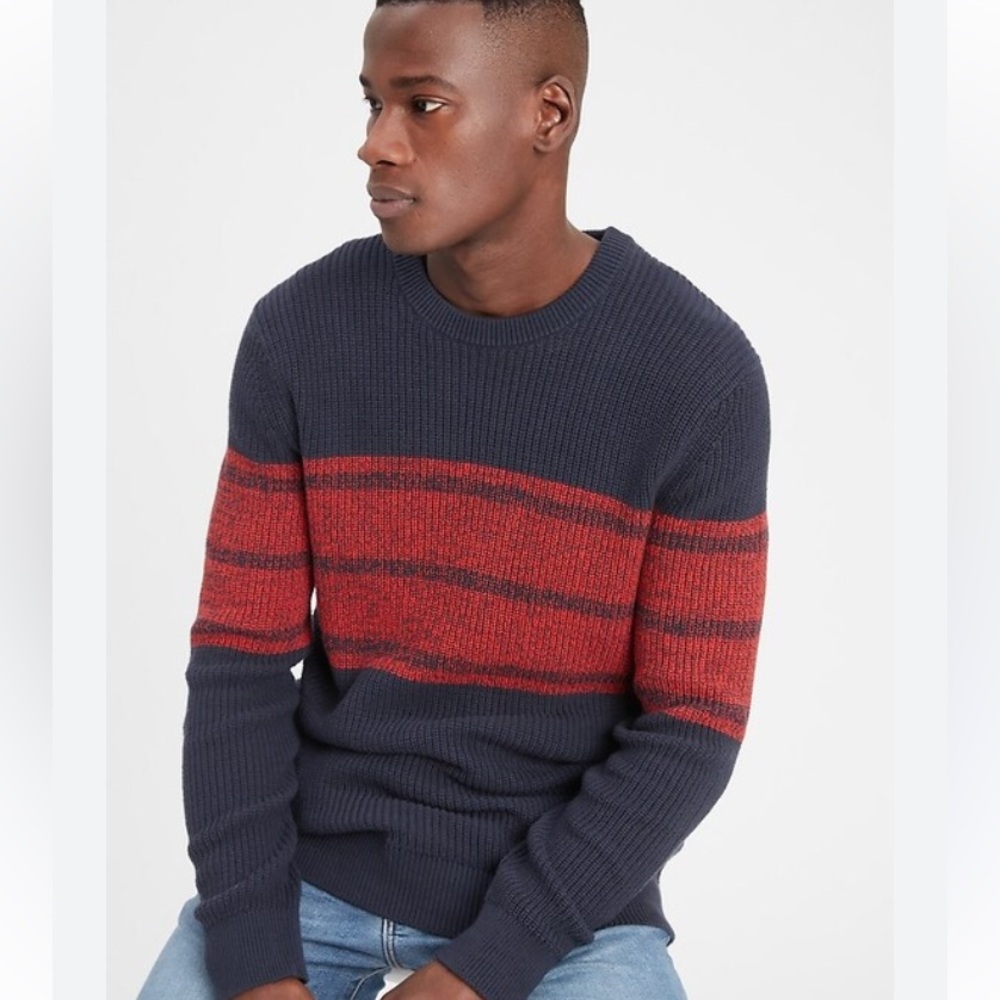 Banana Republic Men's 100% Supima Cotton Striped Thick Knit Crewneck Sweater MD